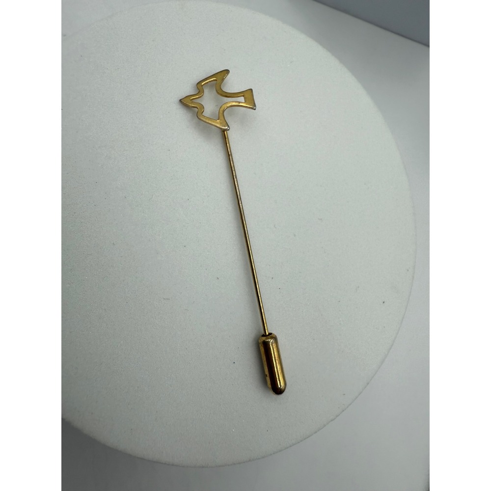 Vintage Gold Tone Bird Dove Cutout Stick Pin Lapel Hat Scarf Minimalist Jewelry